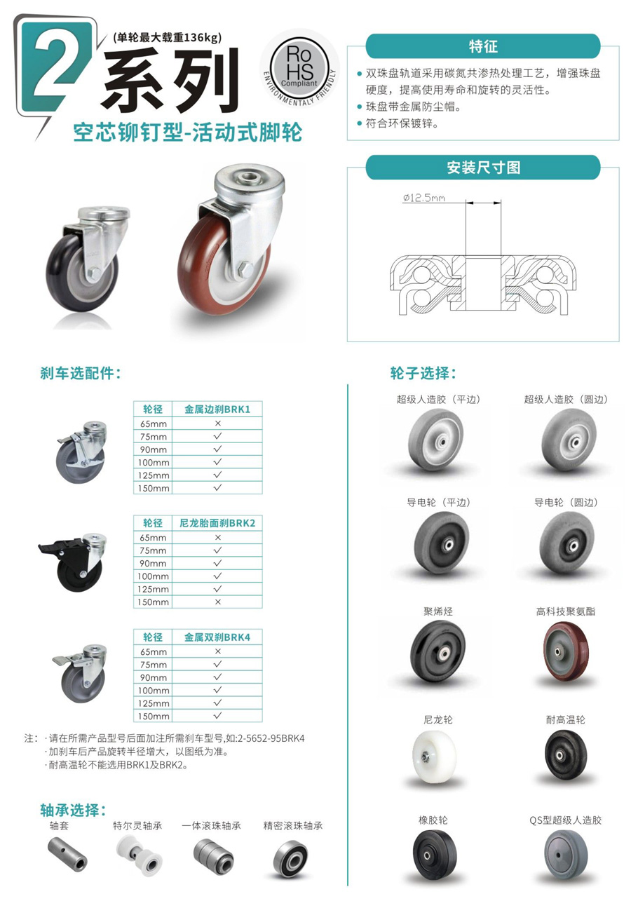 空芯铆钉型活动式脚轮