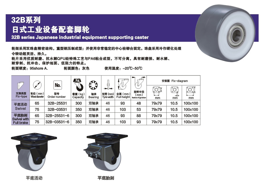 32B系列日式工业设备配套脚轮