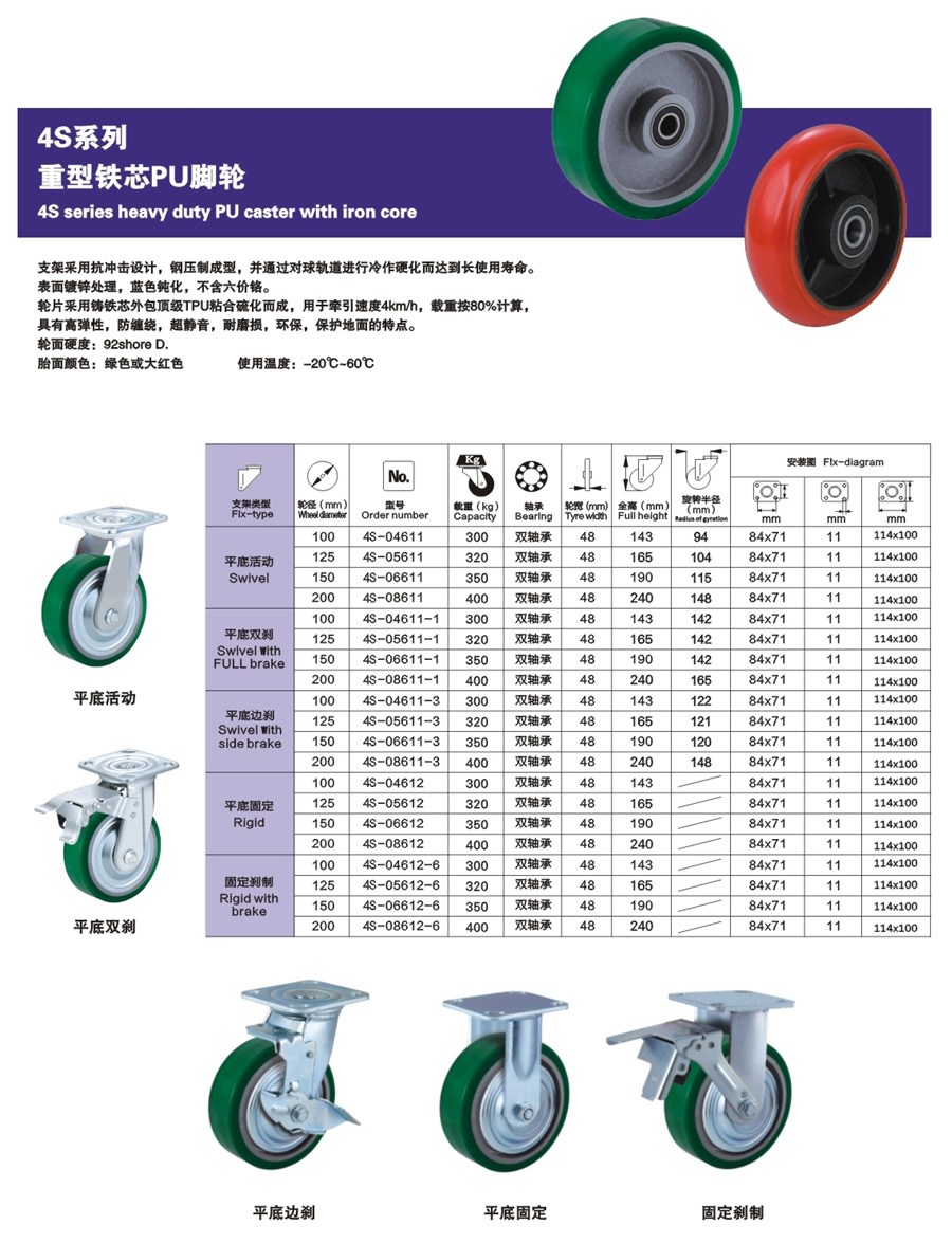 4S系列重型铁芯PU脚轮