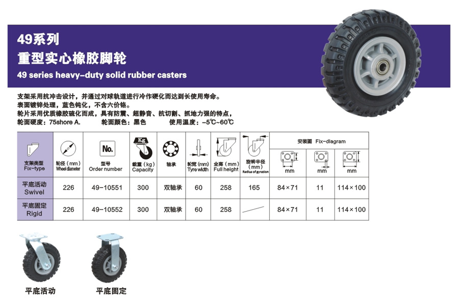 重型实心橡胶脚轮